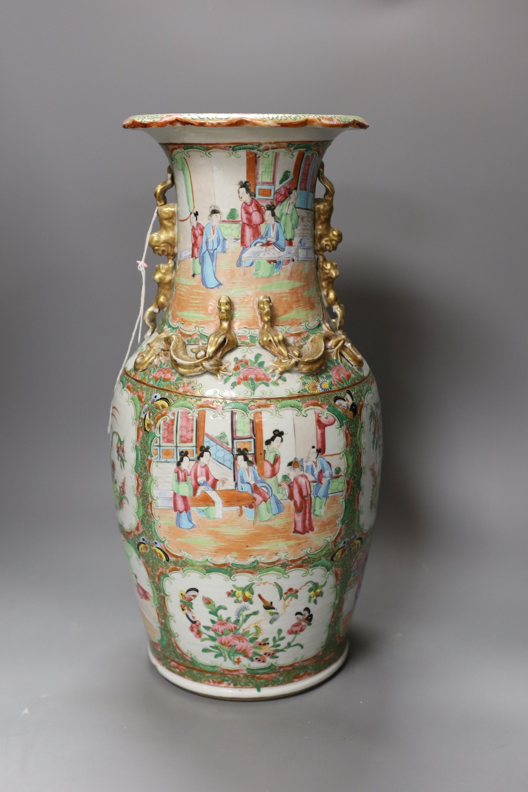 A 19th century Chinese Cantonese famille rose baluster vase, 44cm tall